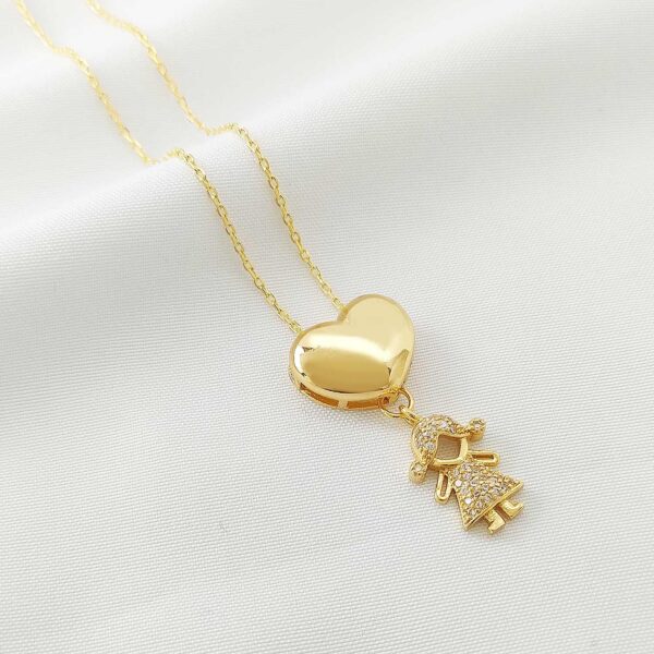 colar coração menino zircônias dourado